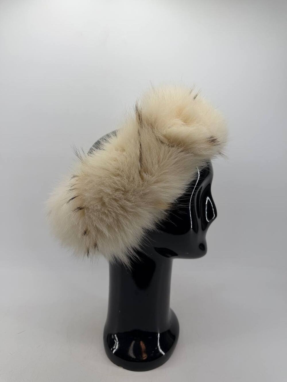 Women's Fur Headband Ear Warmer Spotted Cream Brown Black Hook Loop Closure